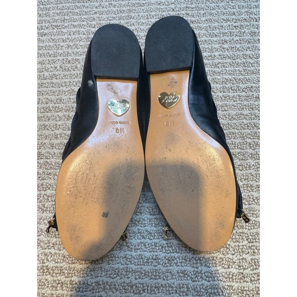 Betsey Johnson Black Leather Bow Ballet Flats Women's Size 8 Vero Cuoio‎ Leather